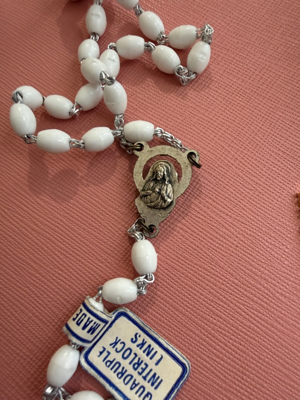 White Bead Rosary Necklace with Crucifix - Made in Italy - Picture 4 of 4